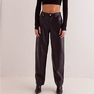 Black Pleather Wide Leg Cropped Pants